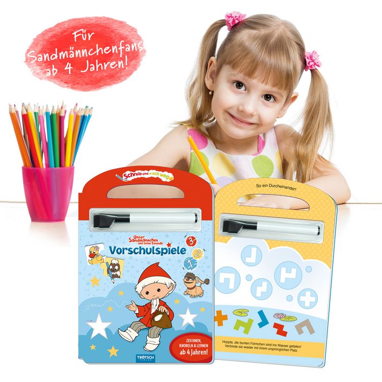 Produktbild: Tr&ouml;tsch Unser kleines Sandm&auml;nnchen Schreib und wisch weg Vorschulspiele Sandmann Pappenbuch