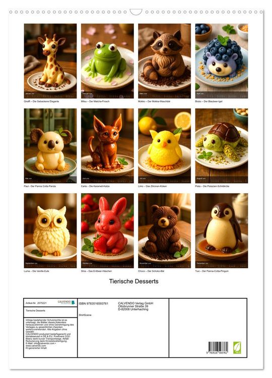 Produktbild: Tierische Desserts (Wandkalender 2026 DIN A2 hoch), CALVENDO Monatskalender
