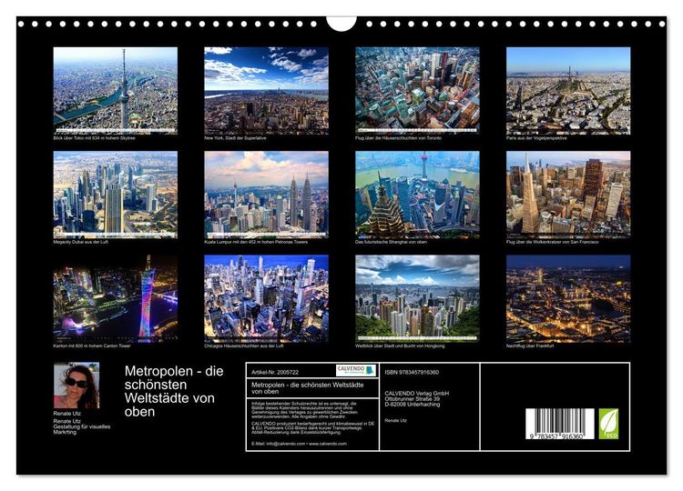 Produktbild: Metropolen - die sch&ouml;nsten Weltst&auml;dte von oben (Wandkalender 2026 DIN A3 quer), CALVENDO Monatskalender
