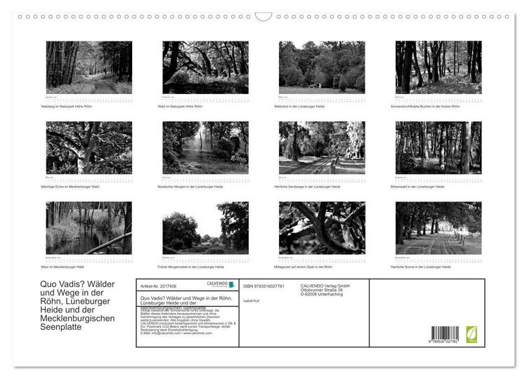 Produktbild: Quo Vadis? W&auml;lder und Wege in der R&ouml;hn, L&uuml;neburger Heide und der Mecklenburgischen Seenplatte (Wandkalender 2026 DIN A2 quer), CALVENDO Monatskalender