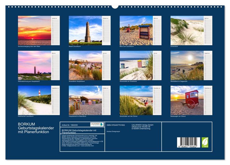 Produktbild: BORKUM Geburtstagskalender mit Planerfunktion (hochwertiger Premium Wandkalender 2026 DIN A2 quer), Kunstdruck in Hochglanz