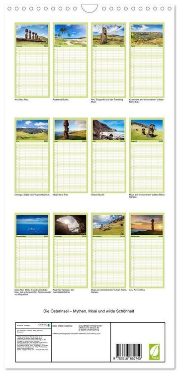 Produktbild: Familienplaner 2026 - Die Osterinsel &ndash; Mythen, Moai und wilde Sch&ouml;nheit mit 5 Spalten (Wandkalender, 21 x 45 cm) CALVENDO