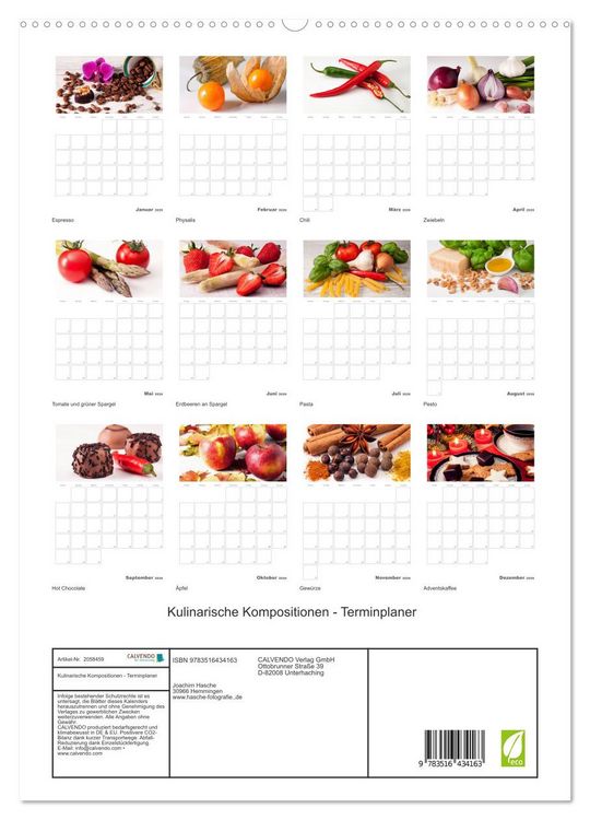 Produktbild: Kulinarische Kompositionen - Terminplaner (hochwertiger Premium Wandkalender 2026 DIN A2 hoch), Kunstdruck in Hochglanz