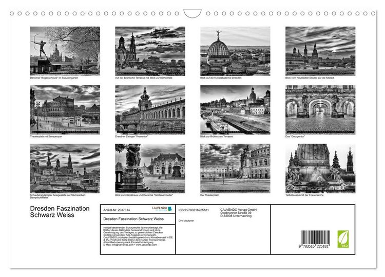 Produktbild: Dresden Faszination Schwarz Weiss (Wandkalender 2026 DIN A3 quer), CALVENDO Monatskalender