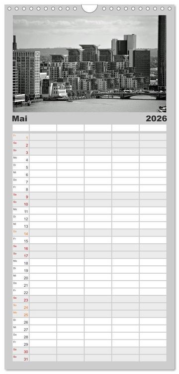 Produktbild: Familienplaner 2026 - London in Schwarz-Wei&szlig; mit 5 Spalten (Wandkalender, 21 x 45 cm) CALVENDO