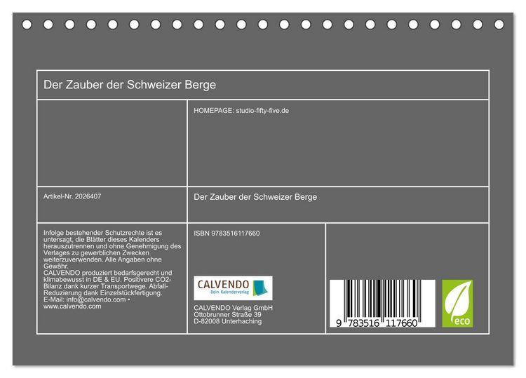 Produktbild: Der Zauber der Schweizer Berge (Tischkalender 2026 DIN A5 quer), CALVENDO Monatskalender