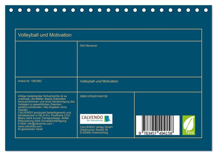 Produktbild: Volleyball und Motivation (Tischkalender 2026 DIN A5 quer), CALVENDO Monatskalender