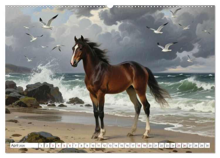 Produktbild: Pferdegem&auml;lde, inspiriert von den Alten Meistern (hochwertiger Premium Wandkalender 2026 DIN A2 quer), Kunstdruck in Hochglanz