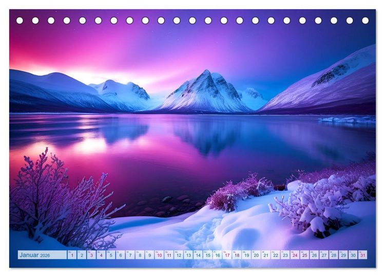 Produktbild: Traumhafte Polarlichter . Licht, Schnee und Eis hoch im Norden (Tischkalender 2026 DIN A5 quer), CALVENDO Monatskalender