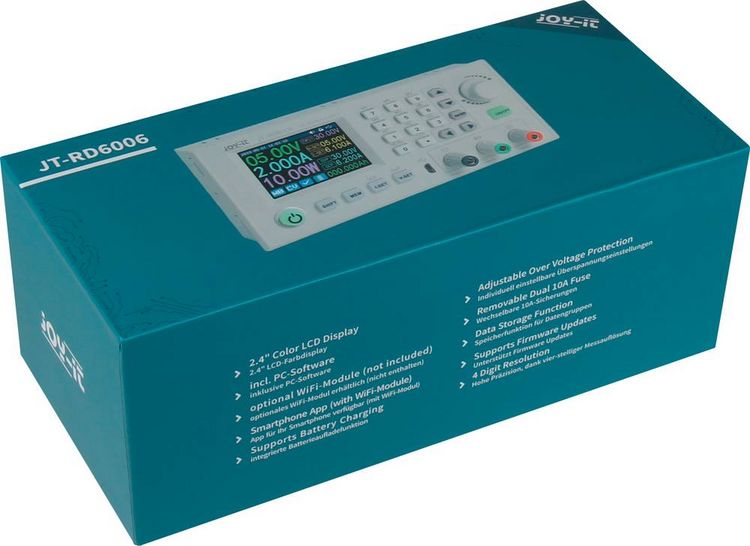 Produktbild: Joy-it RD6006 Labornetzger&auml;t, einstellbar 0 - 60 V 0 mA - 6 A fernsteuerbar, programmierbar, schmale Bauform Anzahl Ausg&auml;nge 2 x