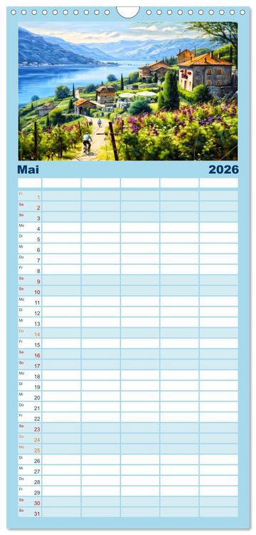 Produktbild: Familienplaner 2026 - S&uuml;dalpines Flair - Seen, Berge und Fantasiest&auml;dte mit 5 Spalten (Wandkalender, 21 x 45 cm) CALVENDO