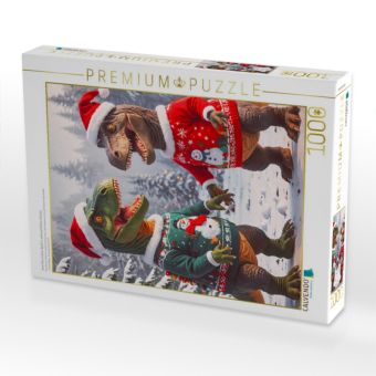 Produktbild: CALVENDO Puzzle Zwei Dinos haben Spa&szlig; im weihnachtlichen Schnee | 1000 Teile Lege-Gr&ouml;&szlig;e 64x48cm Foto-Puzzle f&uuml;r gl&uuml;ckliche Stunden