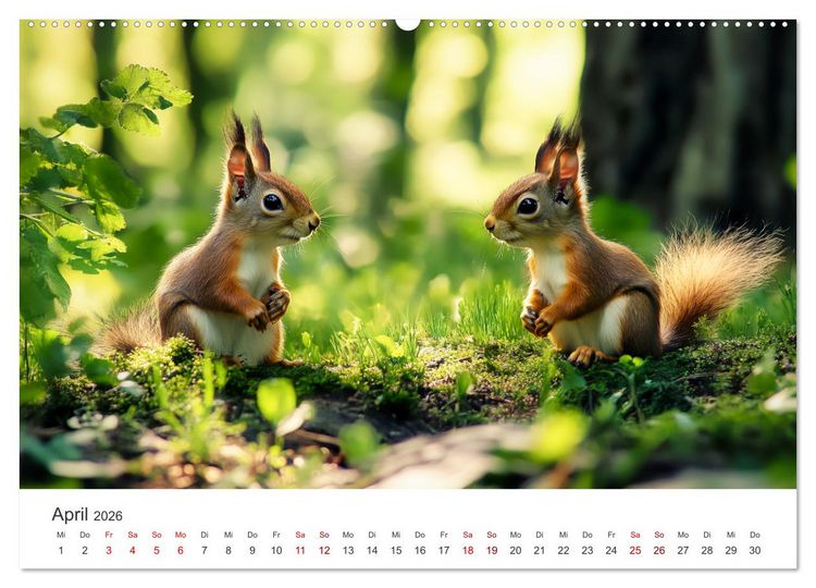 Produktbild: Das geheime Leben der Eichh&ouml;rnchen - Ein Jahr zwischen Baumwipfeln und Nussverstecken (hochwertiger Premium Wandkalender 2026 DIN A2 quer), Kunstdruck in Hochglanz