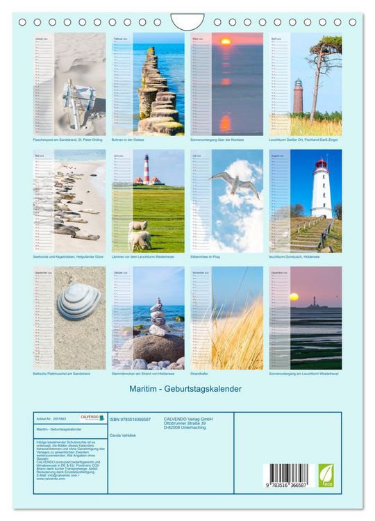 Produktbild: Maritim - Geburtstagskalender (Wandkalender 2026 DIN A4 hoch), CALVENDO Monatskalender