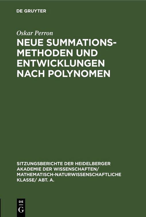 Produktbild: Neue Summationsmethoden und Entwicklungen nach Polynomen