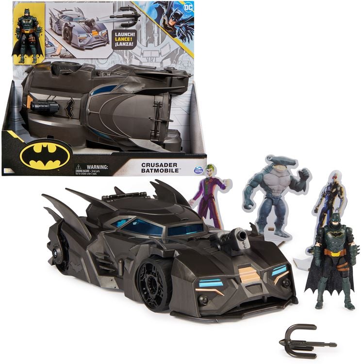 Produktbild: DC Comics Batman Offroad Batmobile mit Fanghaken-Katapult und Gitter-Zelle im Heck, inkl. 10-cm Batman Figur, f&uuml;r Superheldenfans ab 4 Jahren