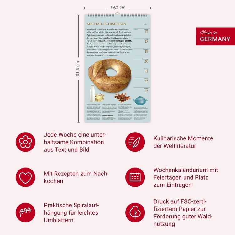 Produktbild: Sybil Gr&auml;fin Sch&ouml;nfeldts Literarischer K&uuml;chenkalender Wochenkalender 2027