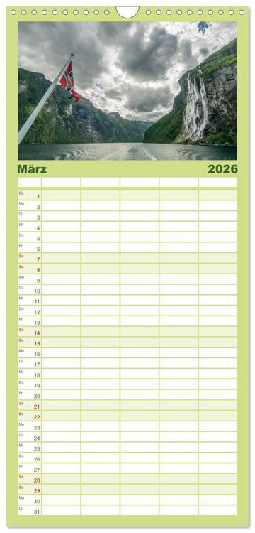 Produktbild: Familienplaner 2026 - Norwegen mit 5 Spalten (Wandkalender, 21 x 45 cm) CALVENDO
