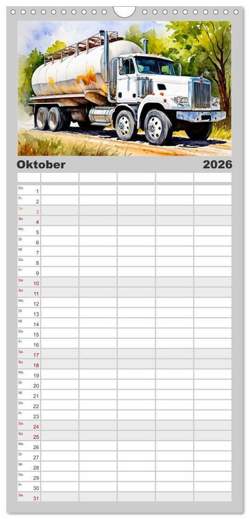 Produktbild: Familienplaner 2026 - Nostalgische Trucks mit 5 Spalten (Wandkalender, 21 x 45 cm) CALVENDO
