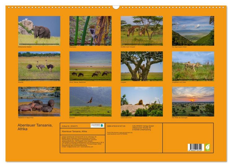 Produktbild: Abenteuer Tansania, Afrika (Wandkalender 2026 DIN A2 quer), CALVENDO Monatskalender