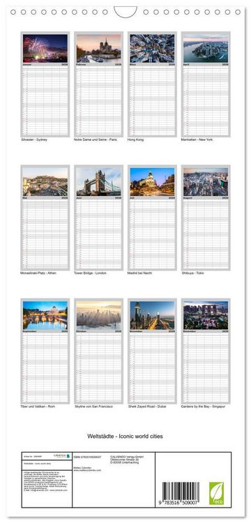 Produktbild: Familienplaner 2026 - Weltst&auml;dte - Iconic world cities mit 5 Spalten (Wandkalender, 21 x 45 cm) CALVENDO