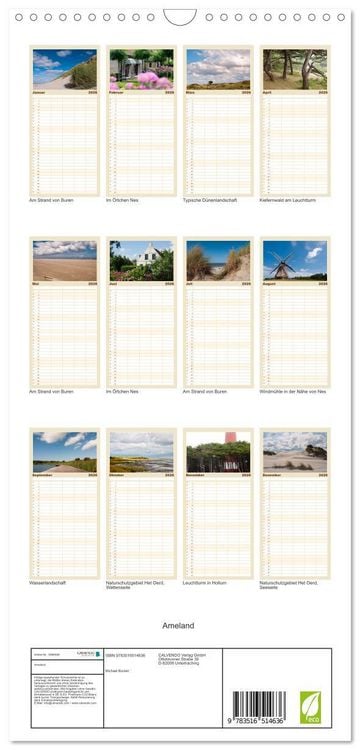 Produktbild: Familienplaner 2026 - Ameland mit 5 Spalten (Wandkalender, 21 x 45 cm) CALVENDO