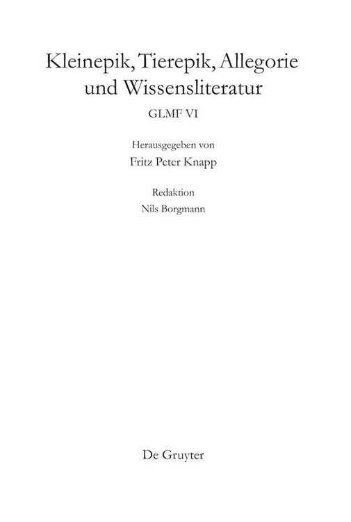 Produktbild: Kleinepik, Tierepik, Allegorie und Wissensliteratur
