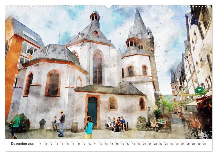 Produktbild: Bernkastel-Kues - Stadtrundgang in Aquarell (hochwertiger Premium Wandkalender 2026 DIN A2 quer), Kunstdruck in Hochglanz