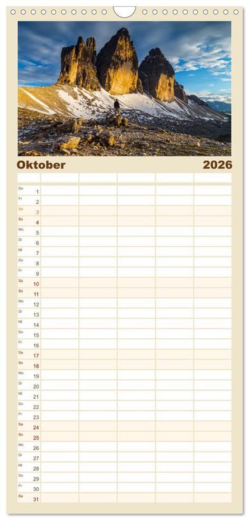 Produktbild: Familienplaner 2026 - Drei Zinnen. Sextner Dolomiten mit 5 Spalten (Wandkalender, 21 x 45 cm) CALVENDO