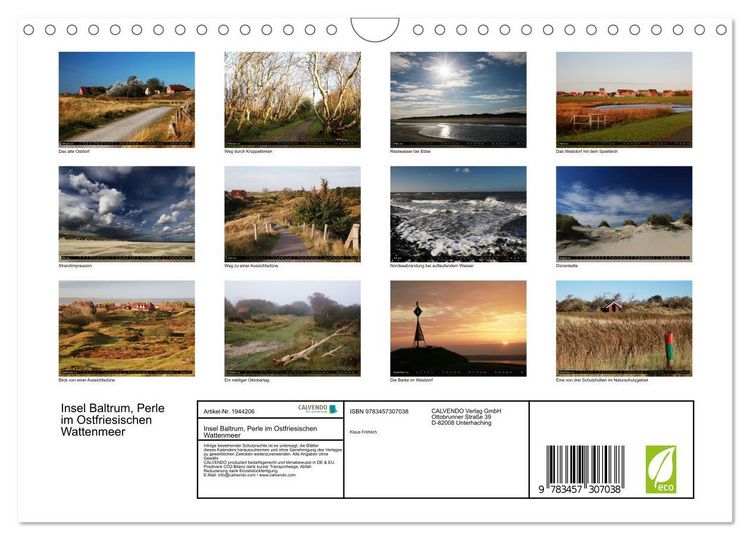 Produktbild: Insel Baltrum, Perle im Ostfriesischen Wattenmeer (Wandkalender 2026 DIN A4 quer), CALVENDO Monatskalender