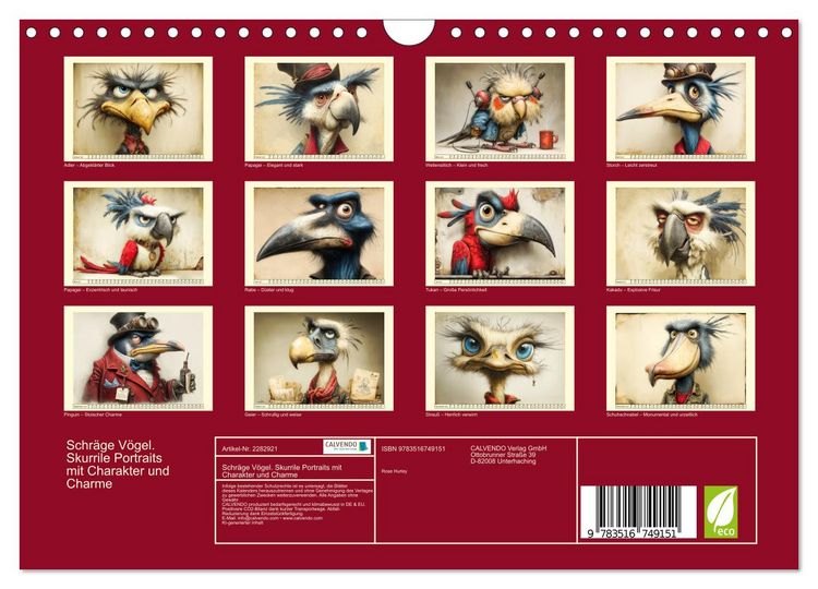 Produktbild: Schr&auml;ge V&ouml;gel. Skurrile Portraits mit Charakter und Charme (Wandkalender 2027 DIN A4 quer), CALVENDO Monatskalender