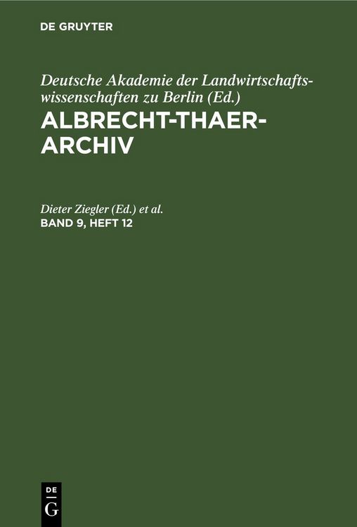 Produktbild: Albrecht-Thaer-Archiv. Band 9, Heft 12