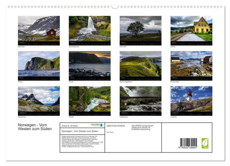 Produktbild: Norwegen - Vom Westen zum S&uuml;den (hochwertiger Premium Wandkalender 2026 DIN A2 quer), Kunstdruck in Hochglanz