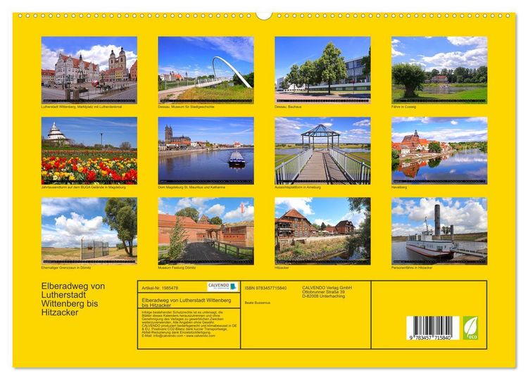 Produktbild: Elberadweg von Lutherstadt Wittenberg bis Hitzacker (hochwertiger Premium Wandkalender 2026 DIN A2 quer), Kunstdruck in Hochglanz