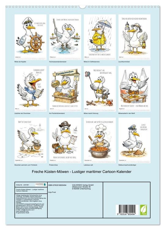 Produktbild: Freche K&uuml;sten‑M&ouml;wen - Lustiger maritimer Cartoon‑Kalender (hochwertiger Premium Wandkalender 2027 DIN A2 hoch), Kunstdruck in Hochglanz