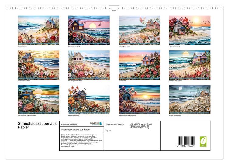 Produktbild: Strandhauszauber aus Papier (Wandkalender 2026 DIN A3 quer), CALVENDO Monatskalender
