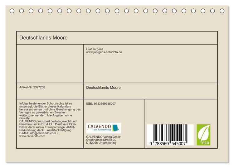 Produktbild: Deutschlands Moore (Tischkalender 2027 DIN A5 quer), CALVENDO Monatskalender