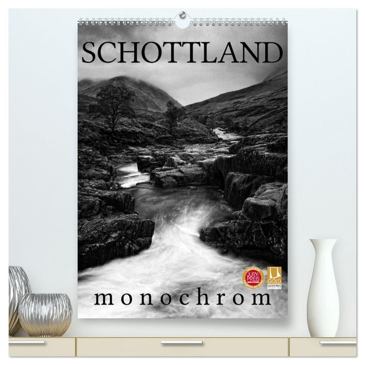 Produktbild: Schottland Monochrom (hochwertiger Premium Wandkalender 2026 DIN A2 hoch), Kunstdruck in Hochglanz