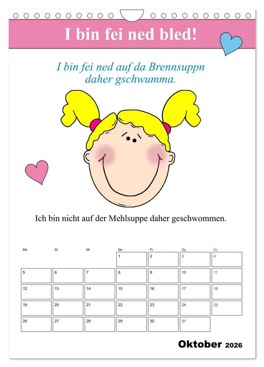 Produktbild: So a Schmarrn! Bairische Mundart (Wandkalender 2026 DIN A4 hoch), CALVENDO Monatskalender