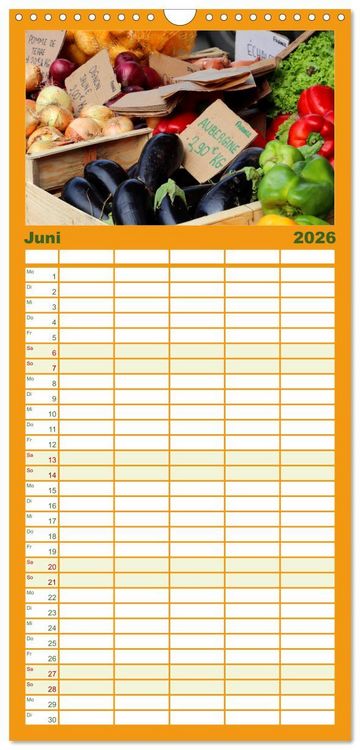 Produktbild: Familienplaner 2026 - Markttag in Frankreich mit 5 Spalten (Wandkalender, 21 x 45 cm) CALVENDO