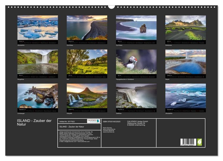 Produktbild: ISLAND - Zauber der Natur (Wandkalender 2026 DIN A2 quer), CALVENDO Monatskalender