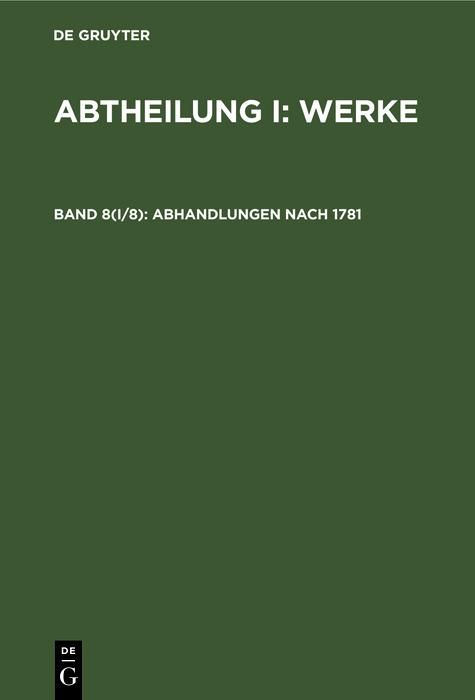 Produktbild: Abhandlungen nach 1781