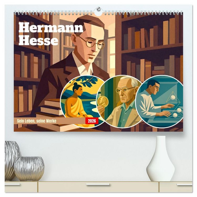 Produktbild: Hermann Hesse. Sein Leben, seine Werke (hochwertiger Premium Wandkalender 2026 DIN A2 quer), Kunstdruck in Hochglanz