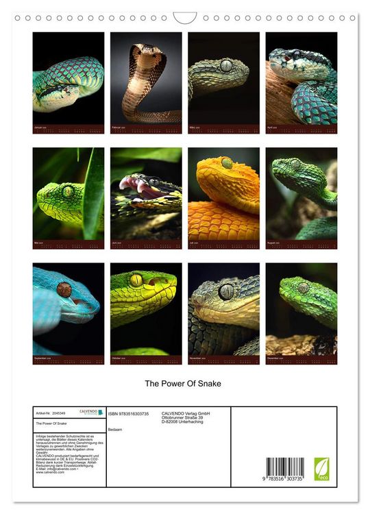 Produktbild: The Power Of Snake (Wandkalender 2026 DIN A3 hoch), CALVENDO Monatskalender