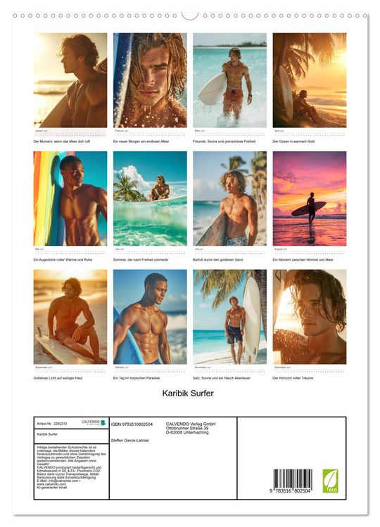 Produktbild: Karibik Surfer (hochwertiger Premium Wandkalender 2027 DIN A2 hoch), Kunstdruck in Hochglanz
