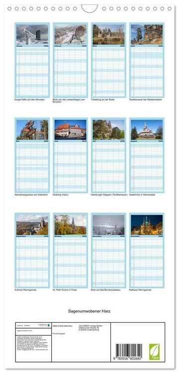 Produktbild: Familienplaner 2026 - Sagenumwobener Harz mit 5 Spalten (Wandkalender, 21 x 45 cm) CALVENDO