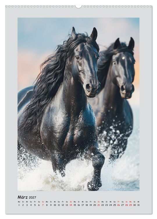 Produktbild: Friesenpferde. Schwarze Eleganz in der Natur (Wandkalender 2027 DIN A2 hoch), CALVENDO Monatskalender