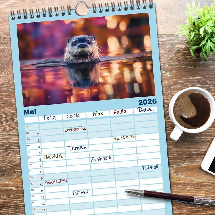 Produktbild: Familienplaner 2026 - W&auml;chter des Flusses - Ein Jahr mit Fischottern mit 5 Spalten (Wandkalender, 21 x 45 cm) CALVENDO