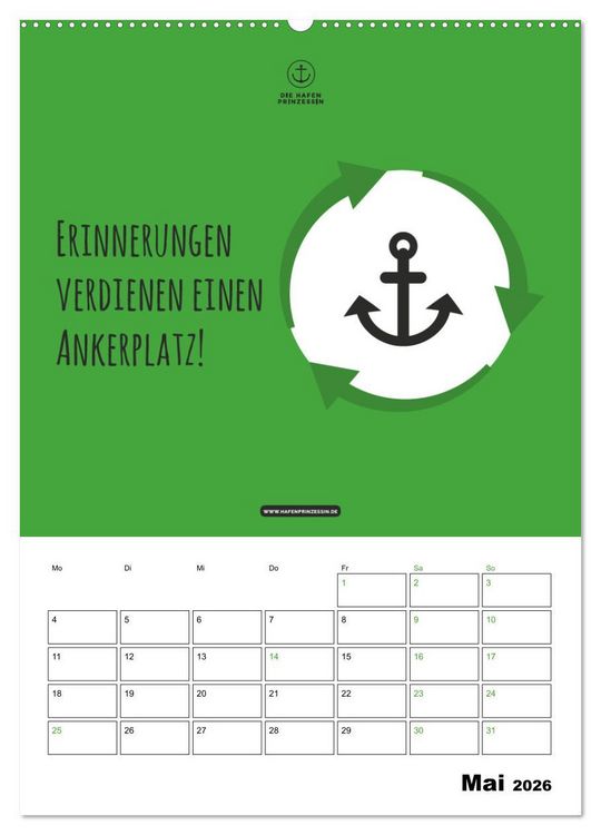 Produktbild: hafenprinzessin: Ankertr&auml;ume & Meer - Der moderne Zitate-Wandkalender f&uuml;r maritime Lebensmomente! (Wandkalender 2026 DIN A2 hoch), CALVENDO Monatskalender
