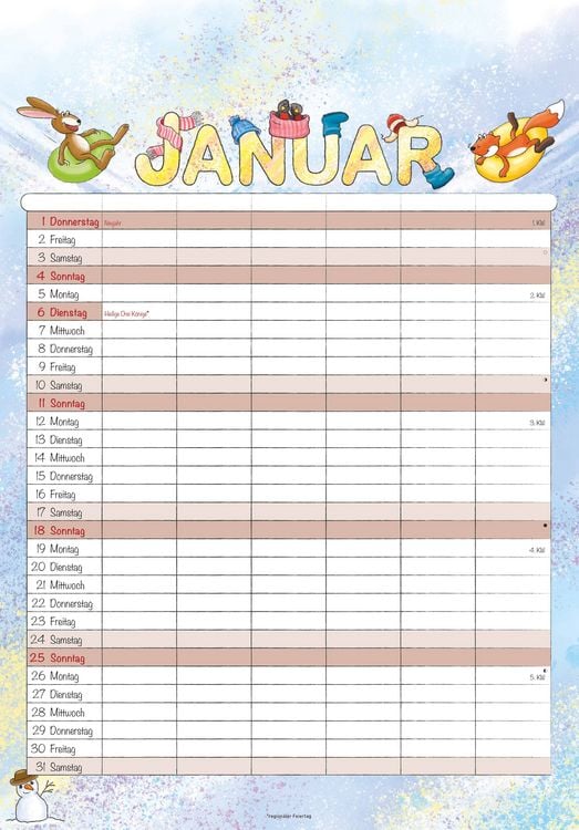 Produktbild: Familienplaner Cartoon 2026- Bildkalender 23,7x34 cm - 6 Spalten - Kalender mit Platz für Notizen - mit vielen Zusatzinformationen - Wandkalender